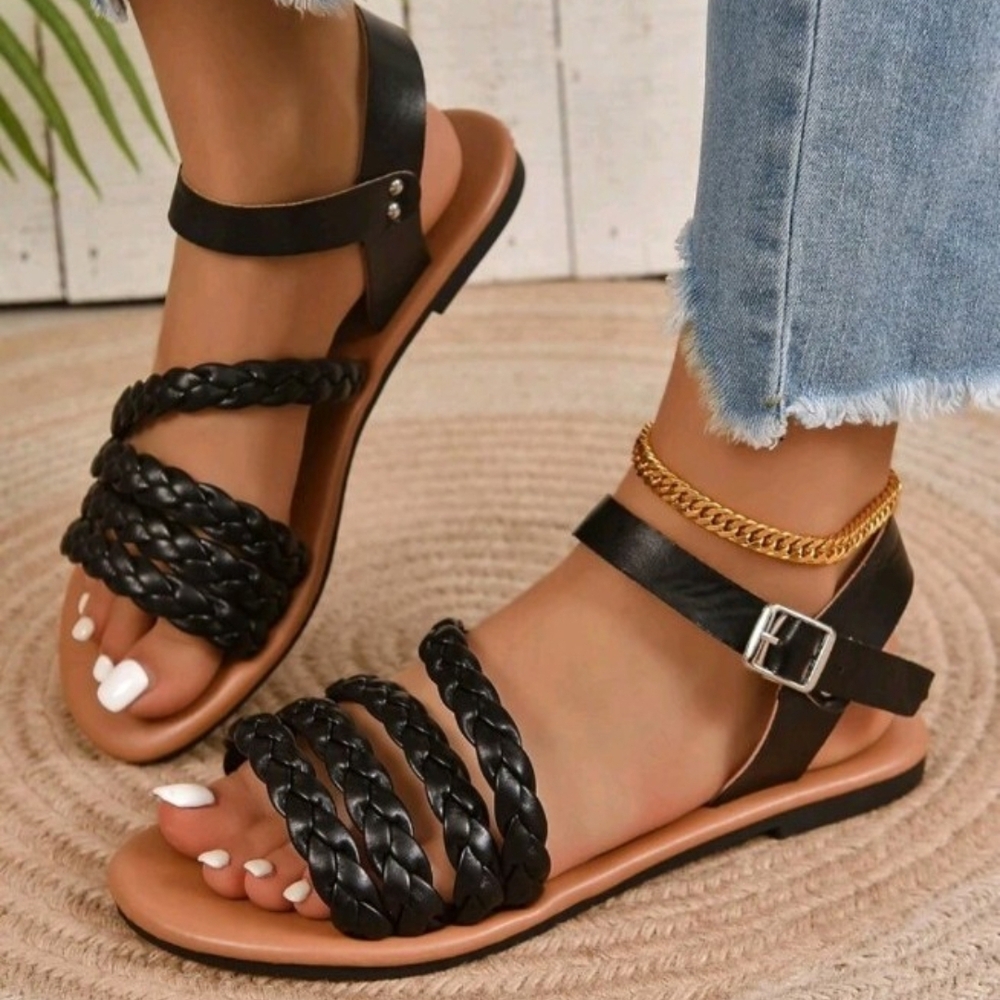 SHEIN Black Braided Strap Sandals